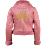 Venetiaans Kant Cosplay Sequins Strijk Applicatie Patch Set Goud op de rugzijde van een roze jasje
