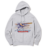 Vliegtuig Strijk Applicatie Flight Adventures op een grijze hoodie