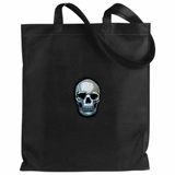 Skull Doodskop Schedel Strijk Embleem Patch op een zwarte linnen tas