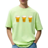 Drie maal de Bier Bierglas Biertje Full Color Strijk Applicatie Small op een licht groen t-shirt