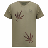 Twee maal de Hennep Wiet Weed Blad Cannabis Strijk Embleem Patch o peen legergroen t-shirt