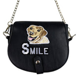 Hond HondenKop Strijk Embleem Patch samen met een smile tekst strijk patch op een klein zwart tasje