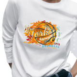 New York City Basketbal Strijk Applicatie op een witte longsleef