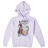 Vintage Lady 2 Strijk Applicatie op een lila hoodie