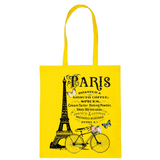 Eiffeltoren Parijs Fiets Vintage Strijk Applicatie op een gele linnen tas