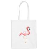 Roze Flamingo XXL Strijk Embleem Patch Links op een wit linnen tas