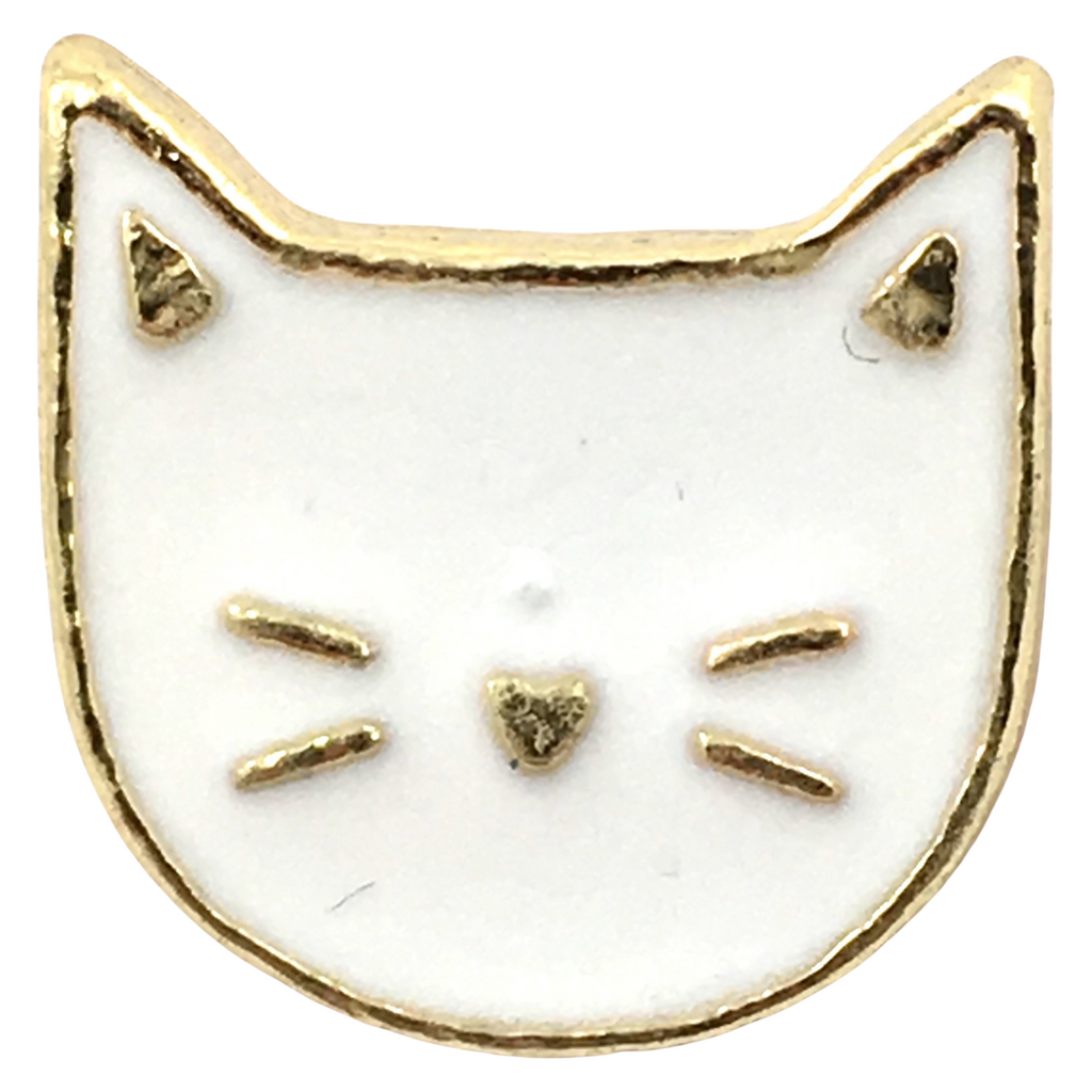 Witte Poes Kat Emaille Pin