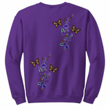 Twee maal de Bloesem Bloemen Tak Vlinder Strijk Patch Set Paars op een paarse sweater