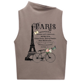 Eiffeltoren Parijs Fiets Vintage Strijk Applicatie op een taupekleurig shirt