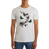 Bloesem Bloemen Vlinder Strijk Embleem Patch Set Groen op een wit t-shirt