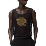 Luipaard Panter Strass Strijk Applicatie op een zwart hemd
