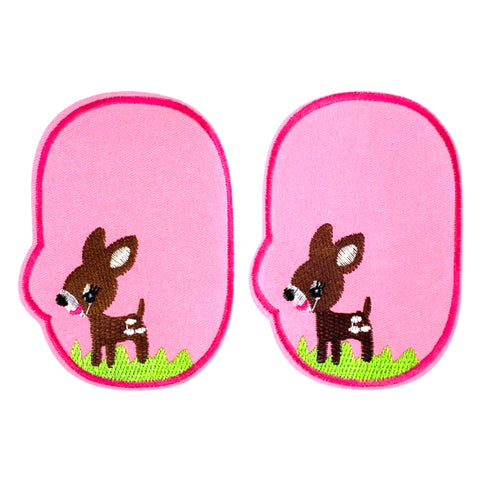 2 Roze Elleboog Knie Strijk Patches Bambi Hertje