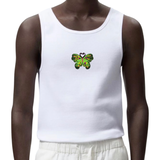 Vlinder Strijk Embleem Patch Artistiek Groen op een wit hemdje