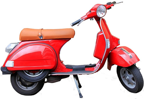Applicatie van een rode Italiaanse retro scooter 